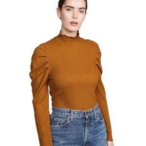 Free People Ella Puff Sleeve Textured Lettuce Trim Top